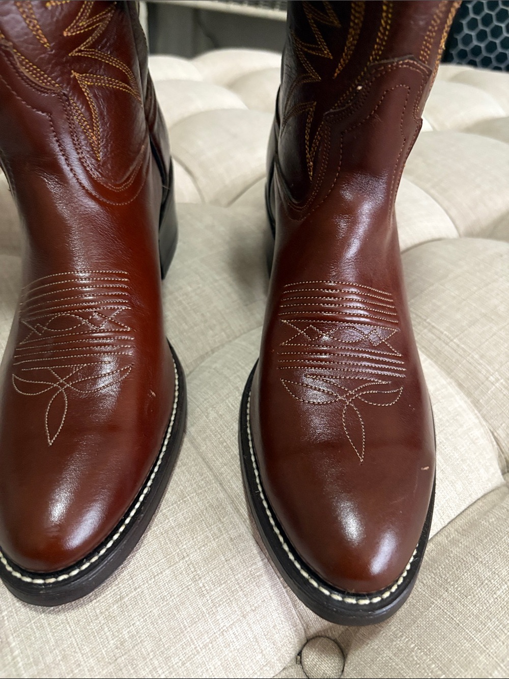 ACME Brown Leather Western Heeled Boots with Stitch Detail - Picture 2 of 11